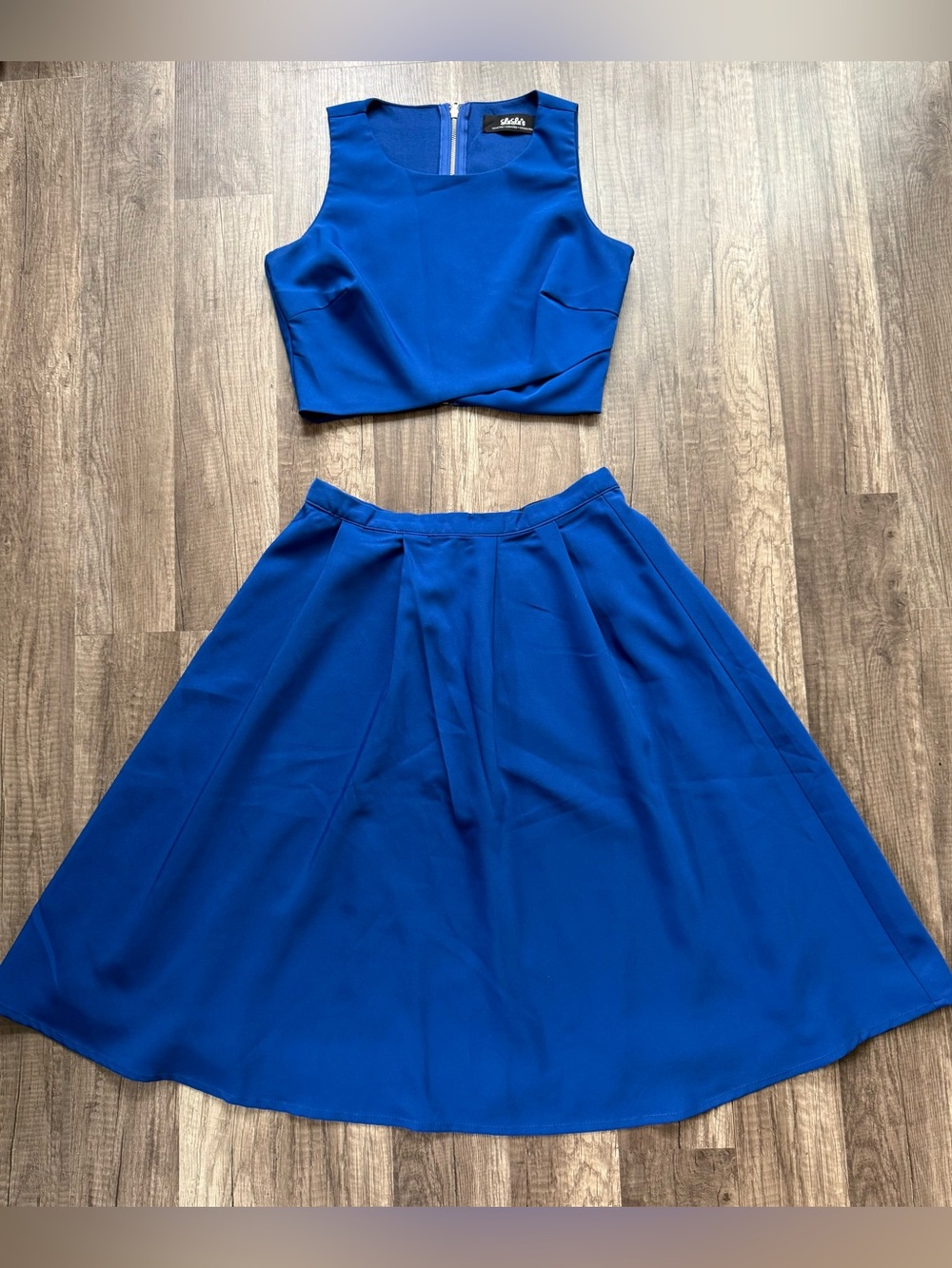 LuLu’s Royal Blue Two Piece Crop Top & Midi Skirt Set XS